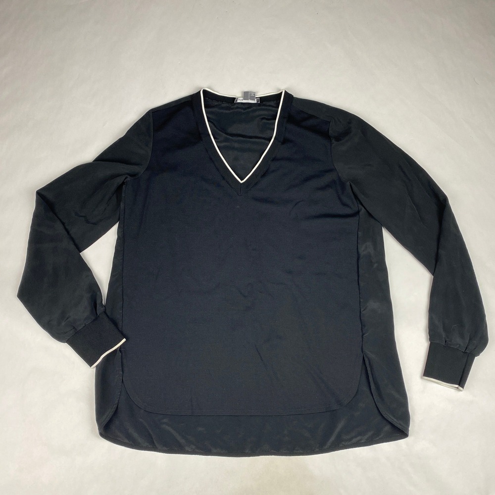 Vince Blouse Women's Size Small Black V-Neck Split Hem